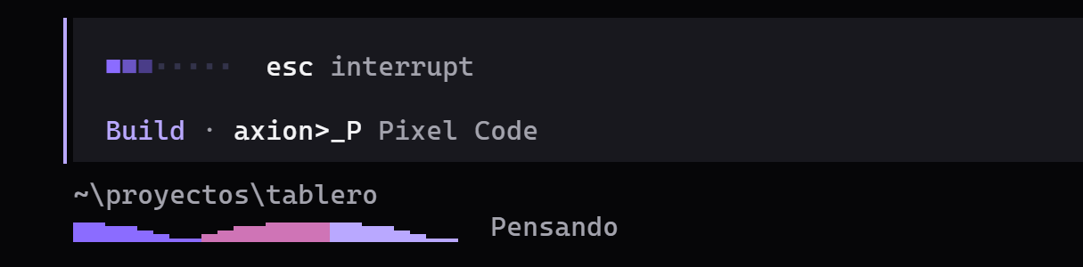 La barra de Pixel Code mientras trabaja: axion>_P pensando, con la onda